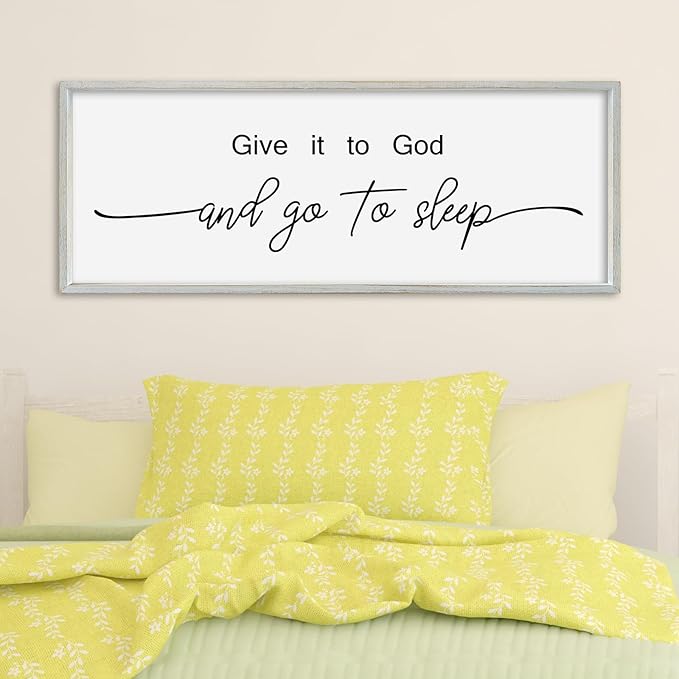 SRSZHIYUE Give It To God And Go to Sleep Sign Wall Decor 32"×12" for Master Bedroom Above Bed Guest Room Over Art Decoration (White)