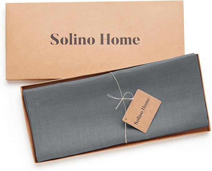 Solino Home Linen Table Runner 108 Inches Long - 100% Pure Linen Dark Grey Dining Table Runner 14 x 108 Inch for Fall, Autumn, Halloween, Thanksgiving - Fete
