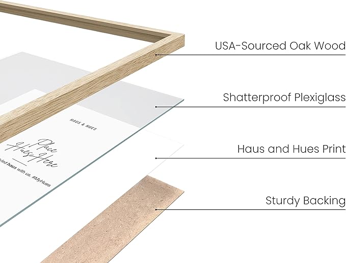 HAUS AND HUES 6x8 Natural Oak Wooden Picture Frame - 6x8 Poster Frame - Premium Oak, Vertical Hang, Shatterproof Plexiglass - Ideal for Home, Room, Office (6x8 in, Natural Oak)