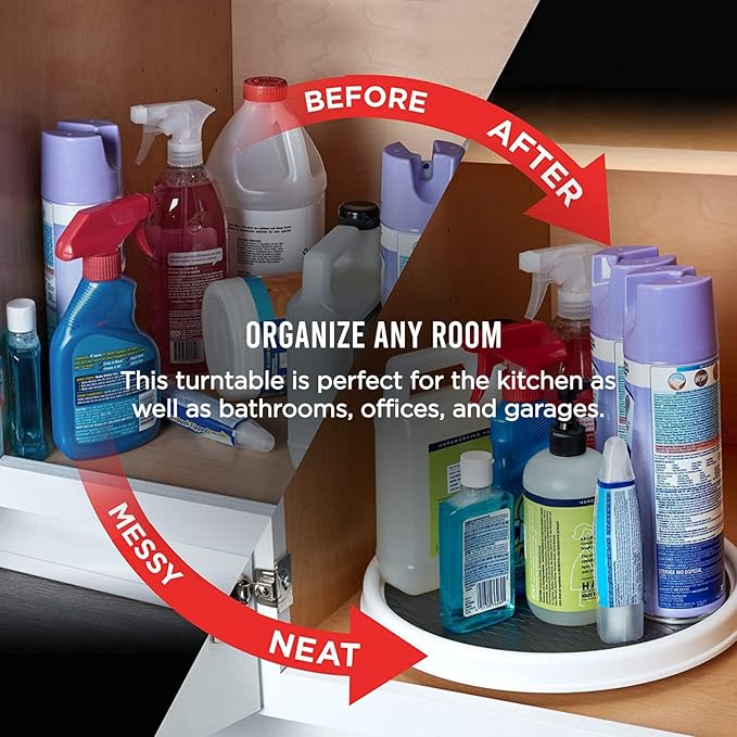 Copco Basics Non-Skid Pantry Cabinet Lazy Susan Turntable, 12-Inch, White/Gray (Pack of 2)