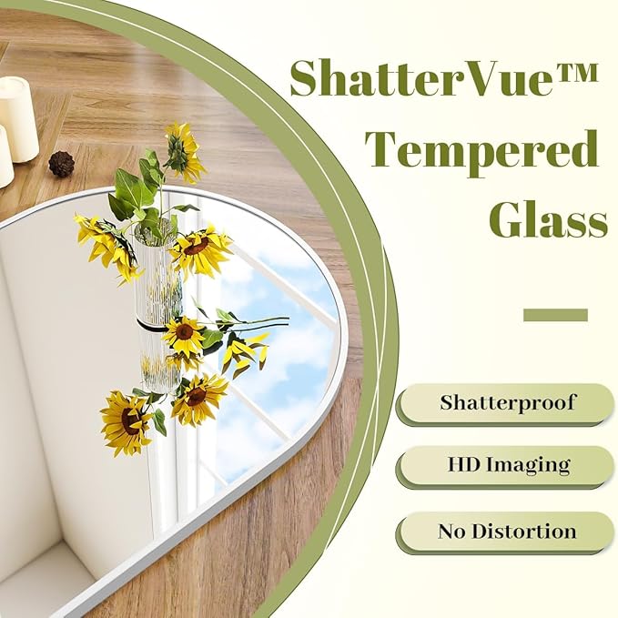 BEAUTYPEAK 36"x48" Arch Bathroom Mirror, Wall Mounted Vanity Metal Frame Mirror for Bedroom, Entryway, Living Room, Silver