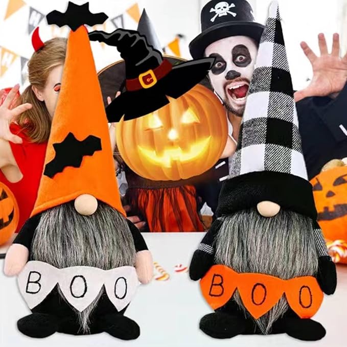 Halloween Gnomes Plush Decor,Witch Scandinavian Tomte Nisse Gnome Swedish Table Decorations Handmade Gnome Decoraion for Home,Orange