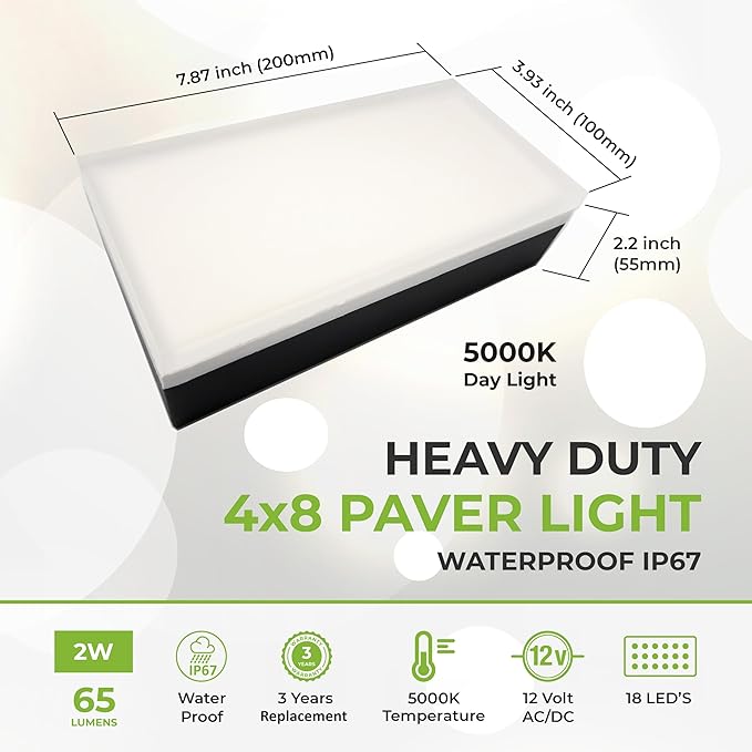 LUMENGY Paver Light 4×8 Inch (3.93 inch X 7.87 inch), Glare-Free 5000K Brick Lighting for Paver Driveways, Pathways, Patios & Garden, 12V Waterproof & Drive-Over Rated