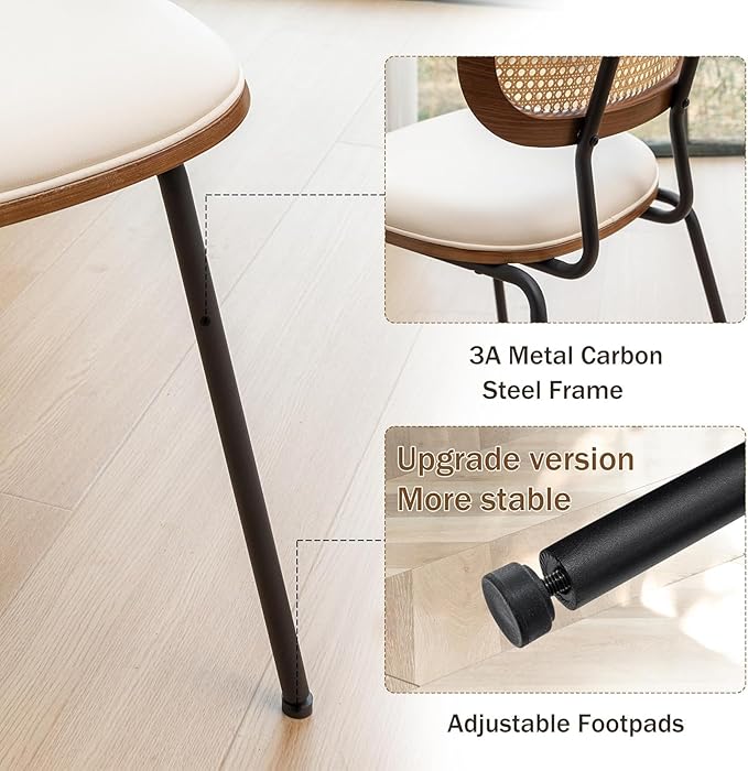 Rattan Dining Chairs Set of 4, Mid Century Modern Dining Chairs with Cane Back for Kitchen Dining Room, 19 Inch Fabric Beige