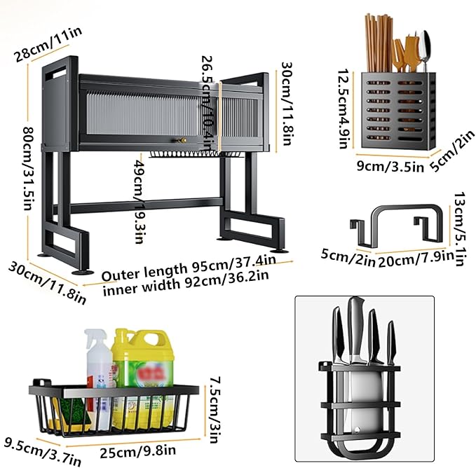 Home Furnishing Over The Sink Dish Drainer Drying Rack 3 Tier Over Sink Dish Rack for,oversink Dish Dry Rack,Space Saving Dish Drying Rack,Kitchen Sink Organizer countertop(White,95cm/37.4in)