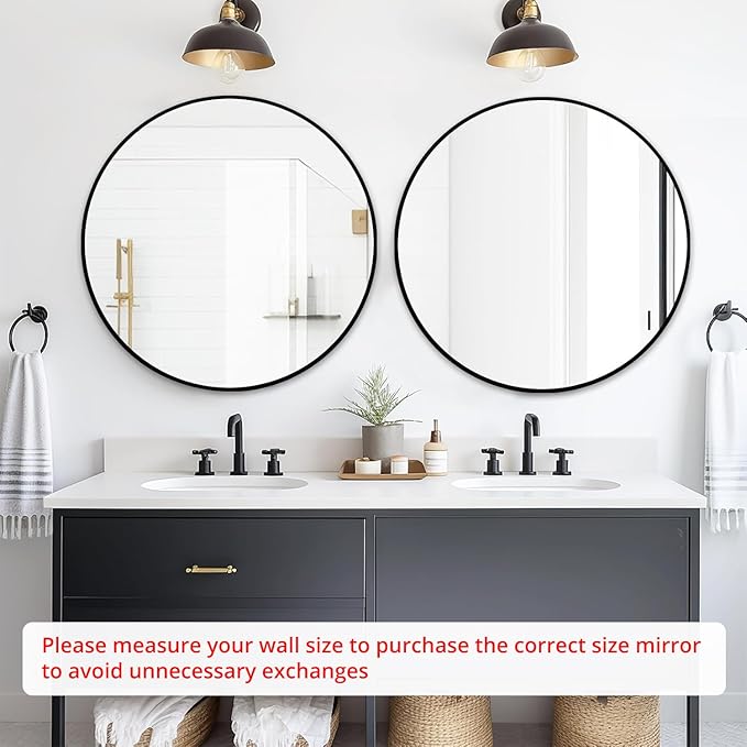 Fabuday Black Round Mirror 30 Inch - Large Circle Mirror for Bathroom, Living Room, Hallway, Entryway, Matte Aluminum Frame Circular Mirrors for Wall Decor