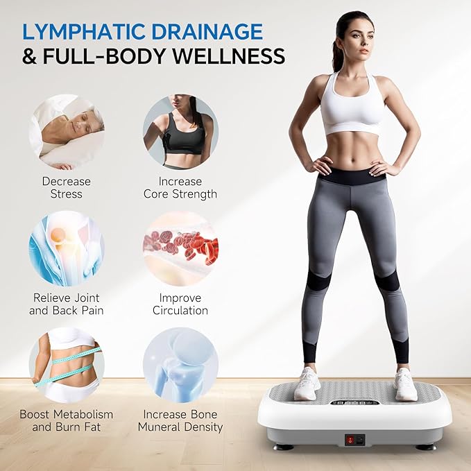 Vibration Plate Exercise Machine Weight Loss, Full Body Shaker Workout Vibration Plates Lymphatic Drainage, Stand Shake Vibrating Plate for Women Men 450 Lbs Capacity Fitness Platform