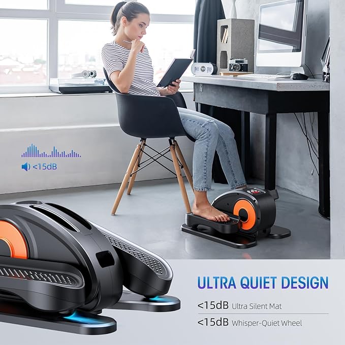 Under Desk Elliptical Machine, Quiet & Portable Seated Pedal Exerciser with 12 Adjustable Speeds & Remote Control, Low-Impact Electric Ellipse Leg Exerciser for Cardio & Strength