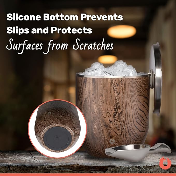 SNOWFOX Plus, Premium Vacuum Insulated Stainless Steel Ice Bucket with Lid/Scoop,Home Bar Accessories,Elegant Bartending Ice Buckets for Parties,Beautiful Outdoor Entertaining Supplies,3L,Matte Black