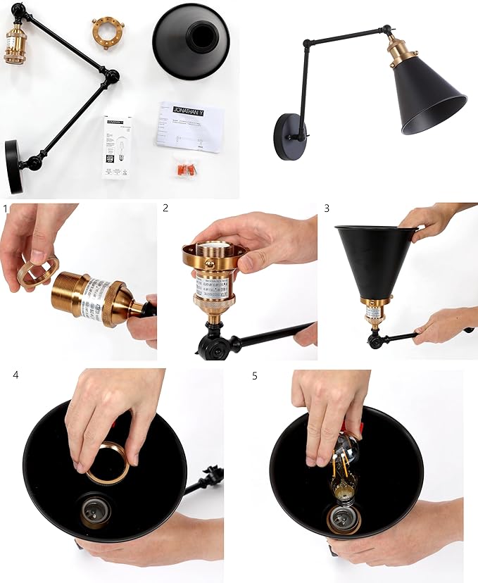 JONATHAN Y JYL7462B-SET2 Rover 7" Classic Industrial Metal Adjustable Arm LED Wall Sconce, White/Brass Gold (Set of 2) for Bedroom, Bathroom, Vanity