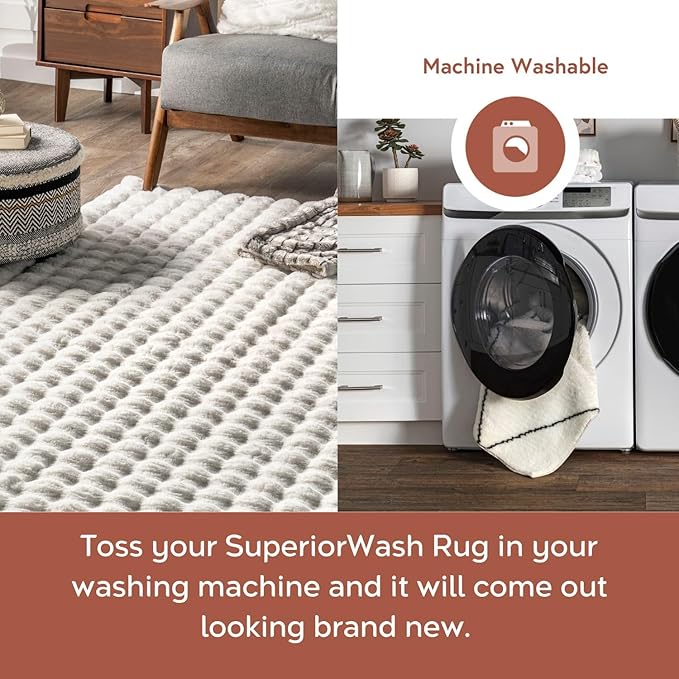 nuLOOM 3'9" x 6' Cozy Plush SuperiorWash Area Rug, Machine Washable, Non-Slip, Soft Fluffy Shag Carpet for Living Room Bedroom Kids Room Nursery Home Decor, Jeni White