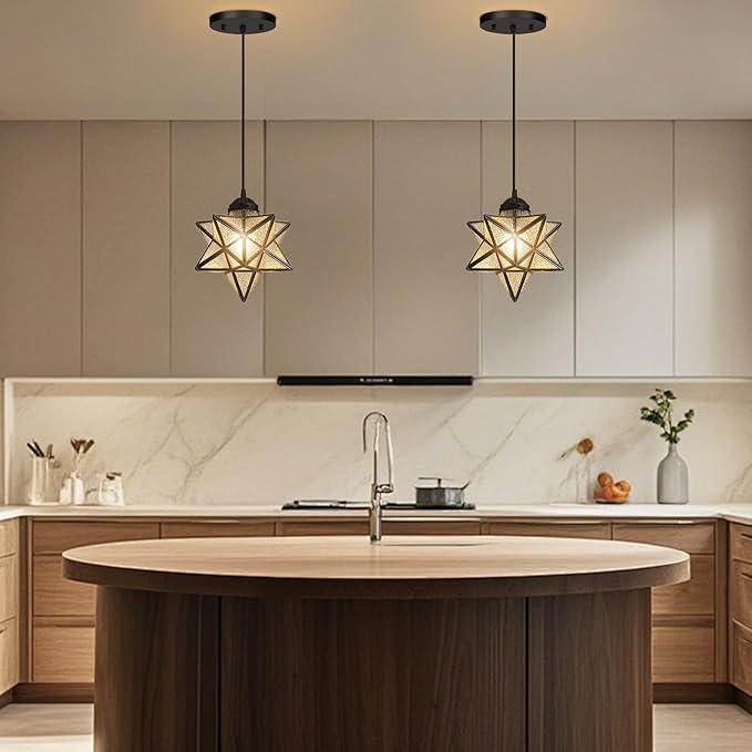 Modern Glass Pendant Lights Dining Room Chandeliers Lighting for Kitchen Island Light Fixture Hanging Light with Warm Light Bulb