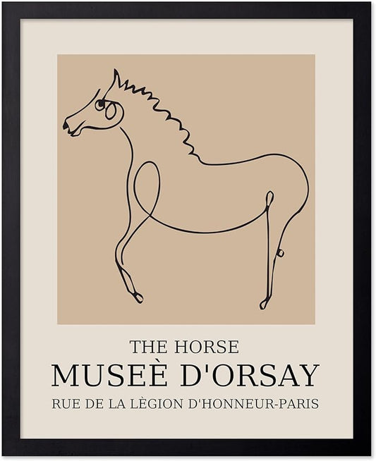 Poster Master Vintage Poster - Retro Minimalist Print - Gift for Artist, Friend - Horse, Line Drawing, Sketch, Abstract - Wall Decor for Living Room, Bedroom, 8x10 Black Framed