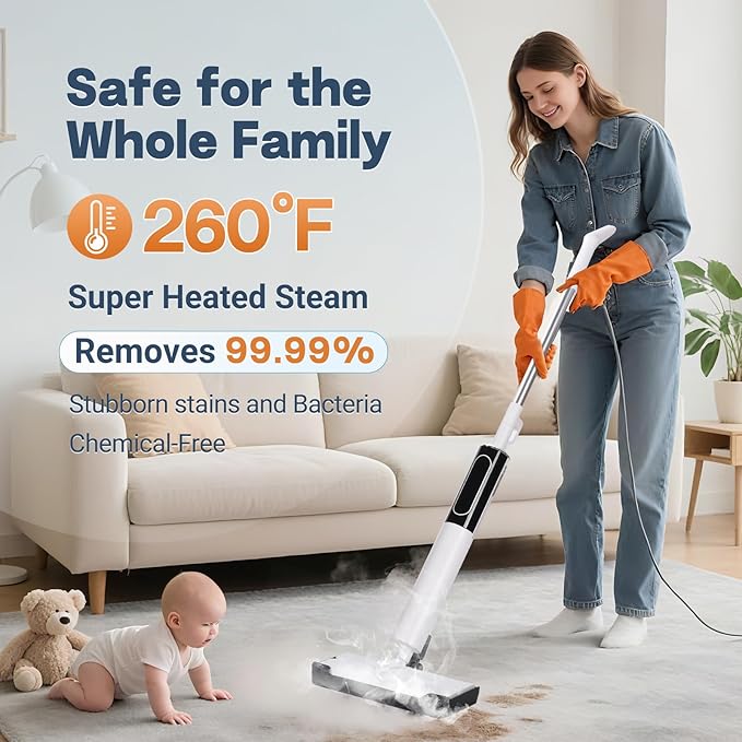 Steam Mop, Detachable Handheld Steam Cleaner for Home,1200W Heat to 260 °F in 20S, 2 Steam Modes & LED Display, 23FT Cord, Steam Mops for Floor Cleaning, Hardwood,Bathroom, Tile, Carpets