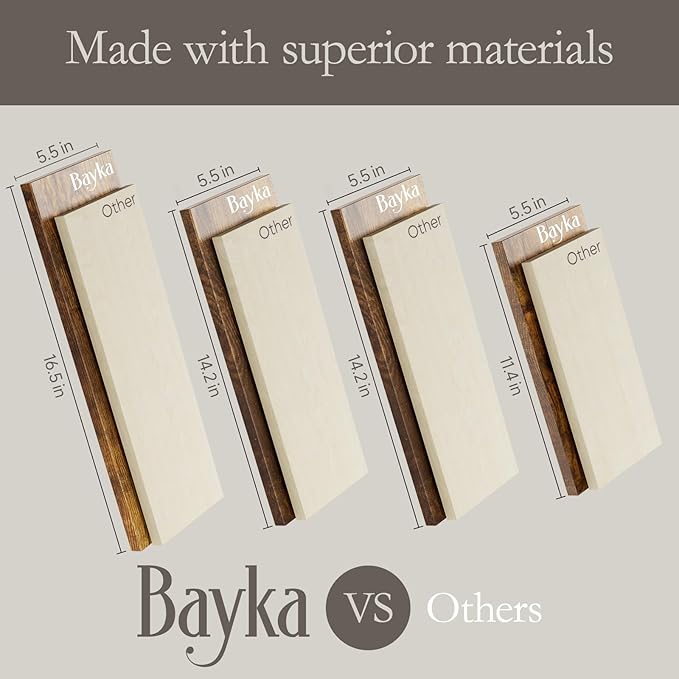 BAYKA Wall Shelves for Bedroom Decor, Floating Wall Shelves for Living Room Kitchen Storage, Wall Mounted Rustic Wood Floating Shelves for Kids Books, Corner Shelf for Bathroom(Rustic Brown，Set of 4)