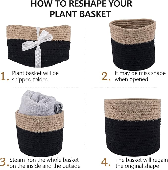 Woven Cotton Rope Plant Basket for 10" Flower Pot Floor Indoor Planters Flower Pot, Home Decor Storage Organizer H11 x W11 Black&Brown