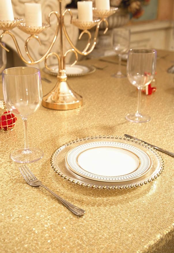 SquarePie Sequin Tablecloth 60 x 102 Inch Gold Sparkly Table Linen for Wedding Party