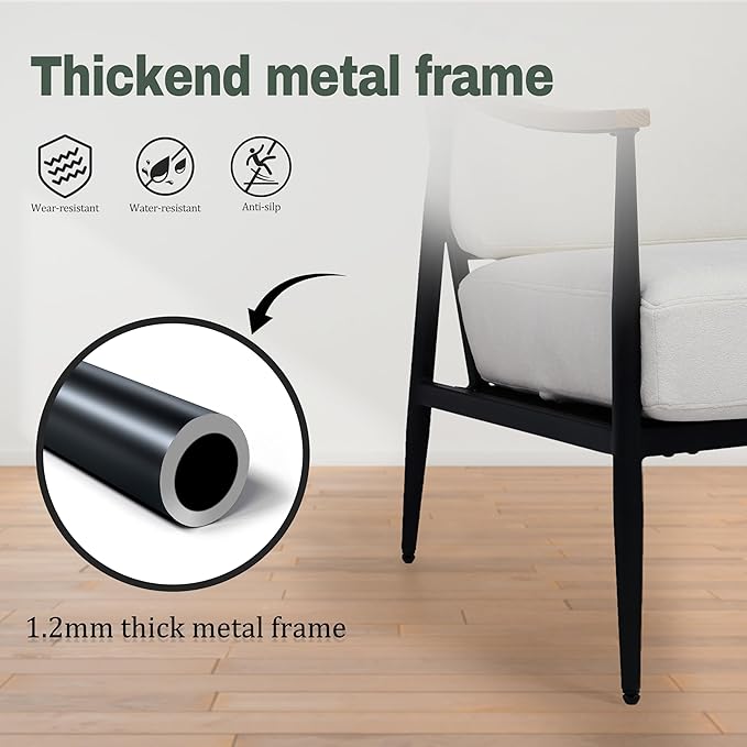 Modern Accent Chairs Set of 2 for Living Room Bedroom Mid Century Arm Chairs Upholstered Office Accent Chairs Comfy Waiting Room Chairs with Metal Frame, Cream White