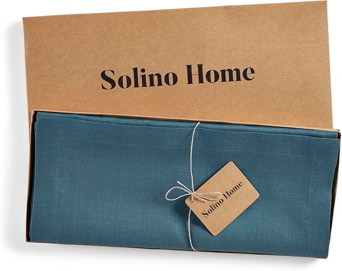 Solino Home Linen Table Runner 90 Inches Long - 100% Pure Linen Peacock Blue Table Runner 14 x 90 Inch - Fete