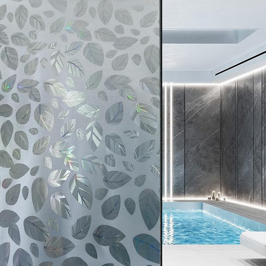Window Privacy Film with Installation Tools,Static Cling, Anti UV, Heat Control, Ideal for Home Shower Office Glass Door (Leaf White (Glue-Free), 23.6X78.7Inch)