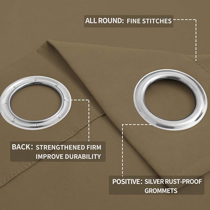 Easy-Going Blackout Curtains for Bedroom, Solid Thermal Insulated Grommet and Noise Reduction Window Drapes, Room Darkening Curtains for Living Room, 2 Panels (52x96 in,Tan)