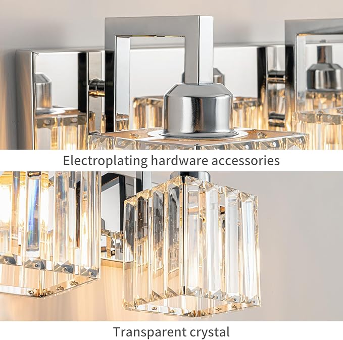 Modern Bathroom Vanity Light 6-Lights Chrome Crystal Wall Lamp Bathroom Modern Crystal Vanity Lighting