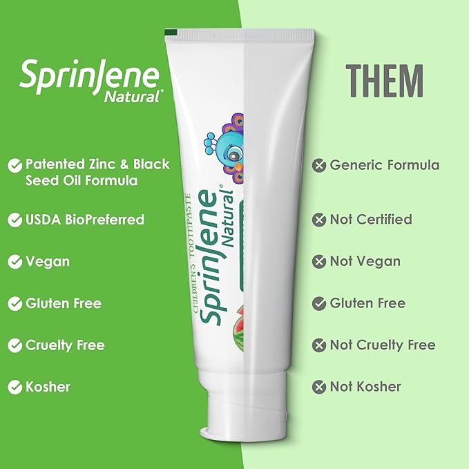 SprinJene Natural Kids Toothpaste, Watermelon | Natural Children’s Toothpaste for Cavity Protection | Fluoride Toothpaste for Toddlers | 4 Pack