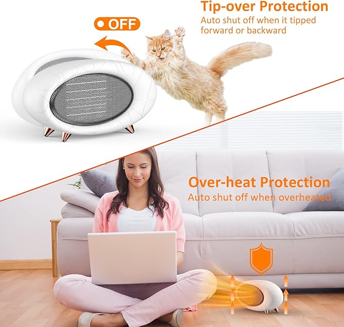 Desk Heater,600W Energy Efficient Small Desk heater for Indoor Use,PTC Fast Heating Ceramic Space Heater for Bedroom Home Office Indoor Use(White)