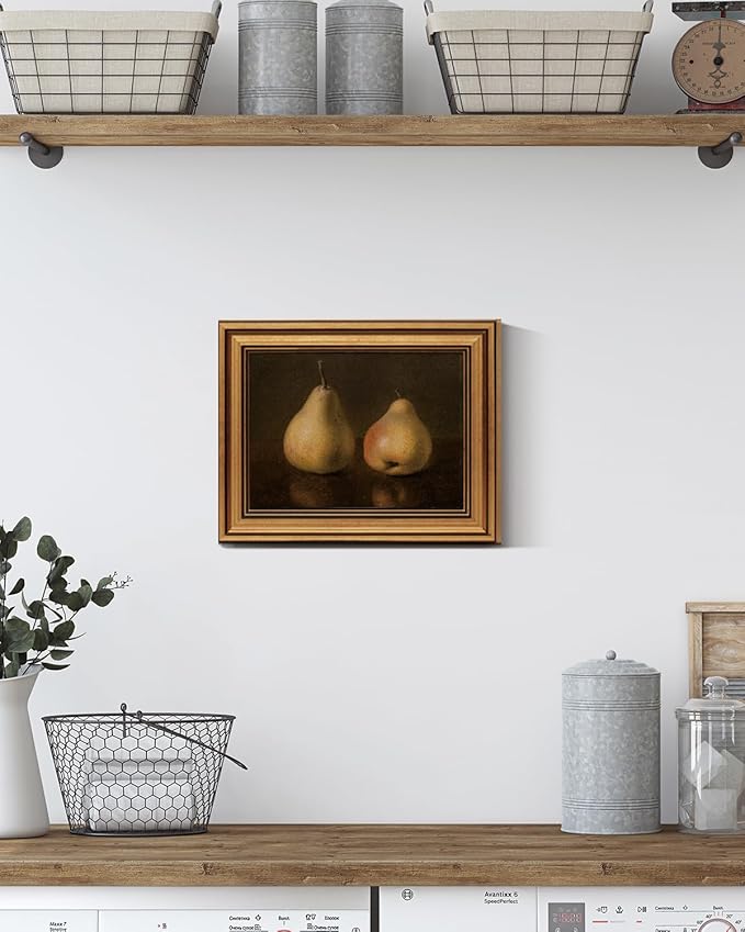 HUARCEY Gold Framed Vintage Wall Art for Living Room, Pear Fruits Painting Prints Shelf Decor for Kitchen, Aesthetic Bedroom Wall Art Decor, Christmas Gift for Friends or Family (Two Pears - 8"x10")