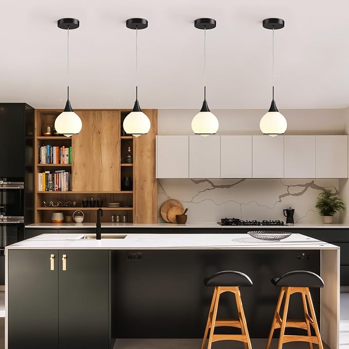 Pendant Light Fixtures Kitchen: Matte Black Farmhouse Island Light with Clear Glass - 6 Inch Mid Century Globe Kitchen Lighting Chandeliers Ceiling for Dining Room