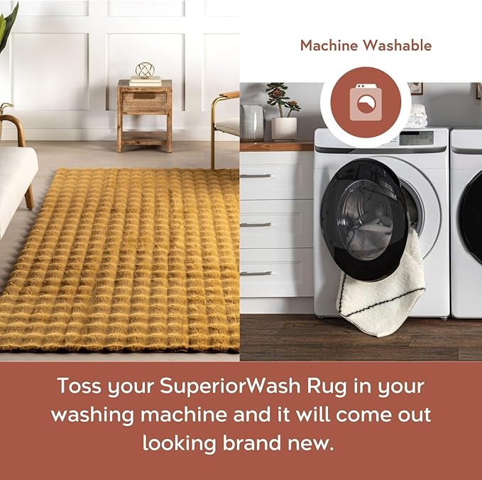 nuLOOM Jeni Checkered 2'6" x 8' Machine Washable Runner Rug for Living Room Bedroom Dining Room Entryway Hallway Kitchen, Gold