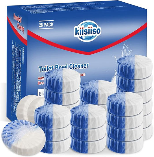KIISIISO Commercial Household Bathroom Cleaners, 28 Pack Toilet Bowl Cleaner Tablets, Automatic Toilet Tank Cleaners, Multipurpose Janitorial Deodorizers(Blue and White)