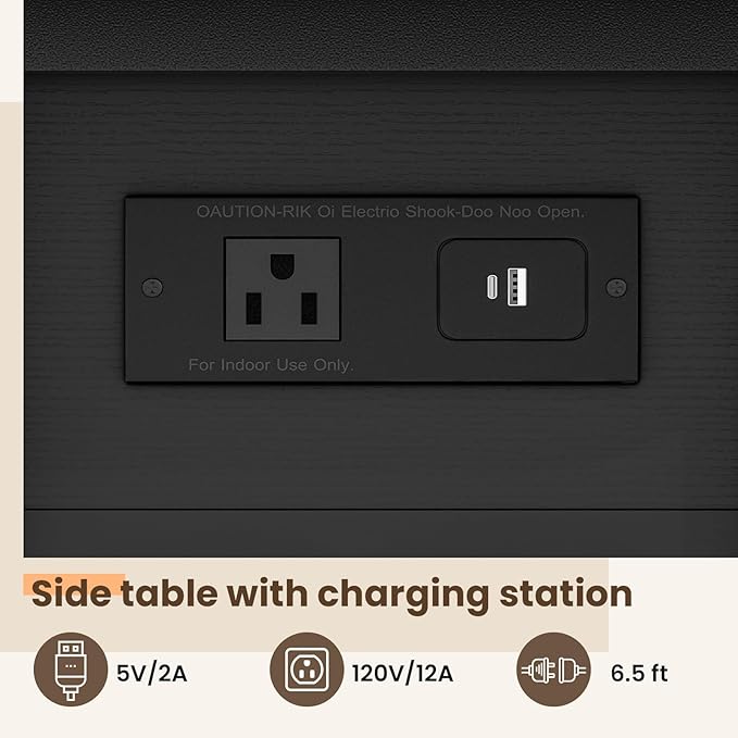 End Table with Charging Station, Flip Top Side Table with USB Ports and Outlets, 3-Tier Small Side Table with Storage for Small Space, End Tables for Living Room/Bedroom, Black