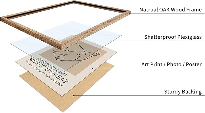 Poster Master Vintage Poster - Retro Minimalist Print - Gift for Artist, Friend - Dove Of Peace, Line Drawing, Sketch, Abstract - Wall Decor for Living Room, Bedroom, 11x14 Beige Framed