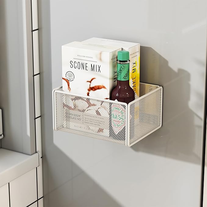 Magnetic Basket Organizer Holder for Fridge Magnetic Storage Bin Box Containers for Refrigerator Whiteboard Classroom (Small, White)