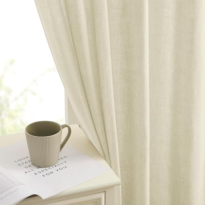 Joydeco Linen Curtains 96 inches Long 2 Panels Set,Light Filtering Curtains for Living Room Bedroom, Window Long Drapes with Rod Pockets Back Tab (W52 x L96 Inch, Natural)