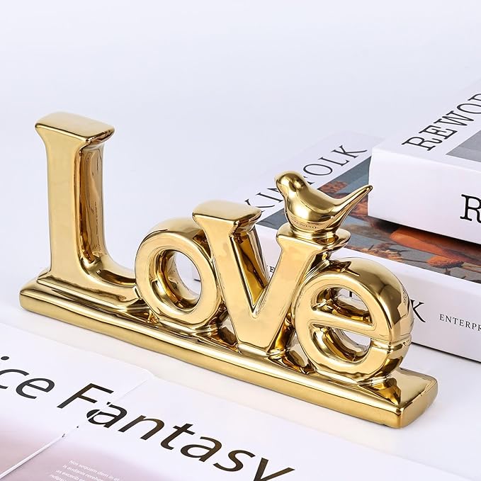 Love Sign Decoration - Gold Bird Sculpture Personalized Love Decor for Home, Living Room, Bedroom, Desktop & Cabinets