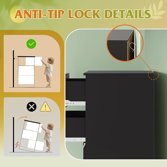 WLIVE 4 Drawer Dresser for Bedroom, Tall Wood Dresser, Modern Black Dressers with Sturdy Metal Handle, Small Chest of Drawers for Living Room, Hallway