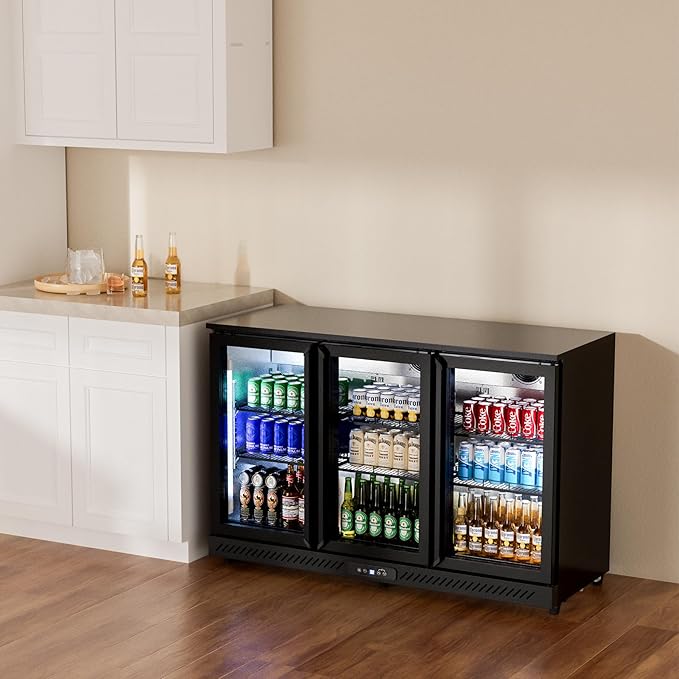COTLIN 12.45 Cu.Ft Back Bar Beverage Cooler with Low-E Glass Auto Defrost – 3 Door Commercial Under Counter Fridge for Beer, Soda, Wine– Triple Fan Cooling, ETL NSF Approved