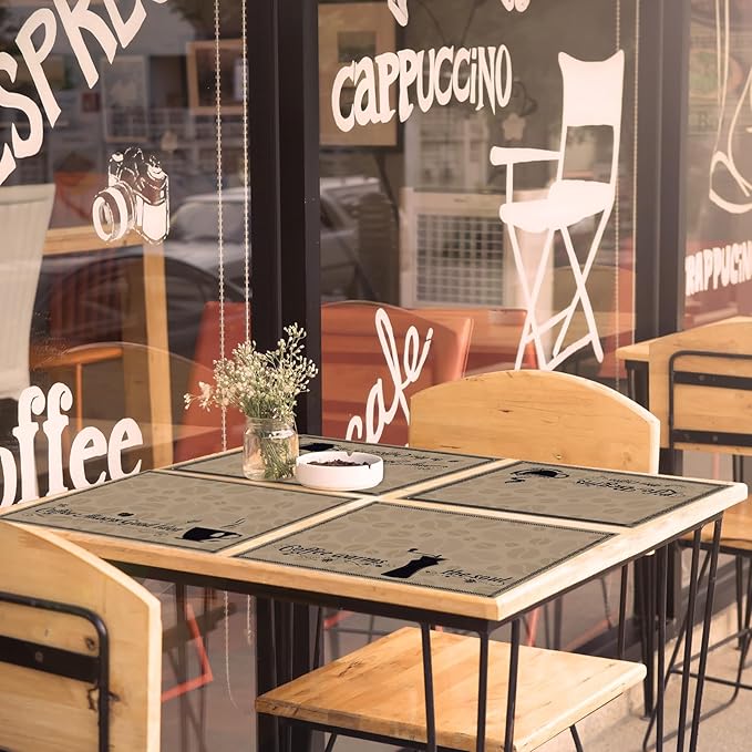 Coffee Bar Placemats Set of 6 Coffee Bar Plastic Table Mats Machine Place Mats Washable Vinyl Accessories Table Decoration for Indoor Outdoor Party Kitchen Dining