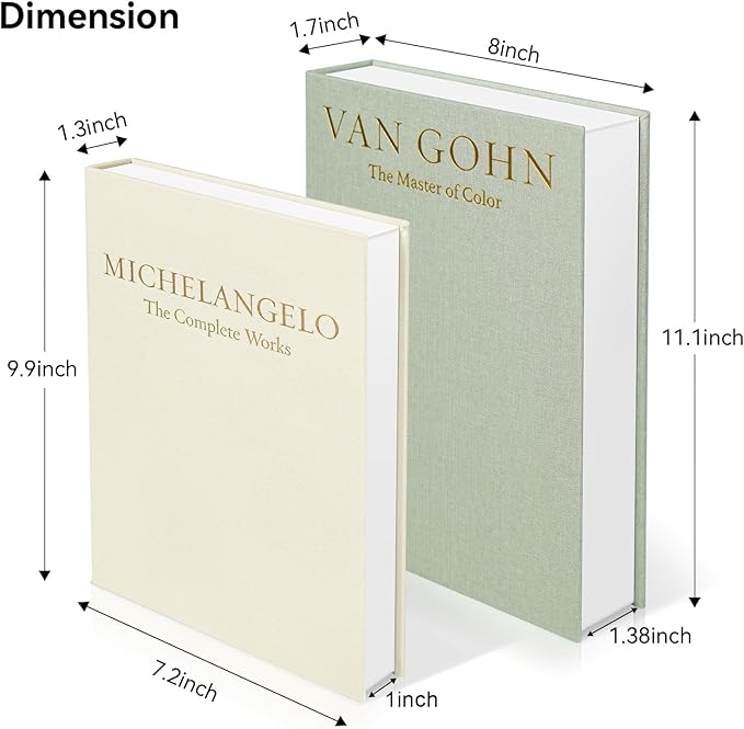 Aesthetic Decorative Books -Set of 2 Minimalist Linen Hardcover Faux/Fake Books for Coffee Table Home Decor Living Room Decoration, Photo Storage or as a Keepsake Box(Sage-beige-artist)