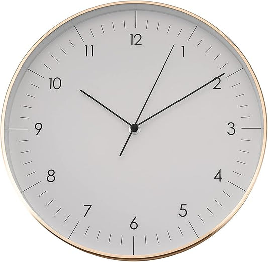 LUUK LIFESTYLE Silent Quartz Wall Clock, Nordic and Minimalist Design, Interior Decoration for Living Room, Kitchen, Bedroom, White and Gold
