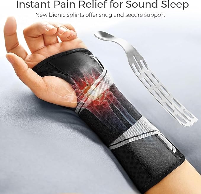 FREETOO Carpal Tunnel Wrist Brace Night Support Fit Right Hand for Work, Pain Relief Wrist Splint for Tendonitis, Arthritis, Sprain, Fit Women and Men, Wrist Immobilizer for Sleeping (XS, Black/Grey)