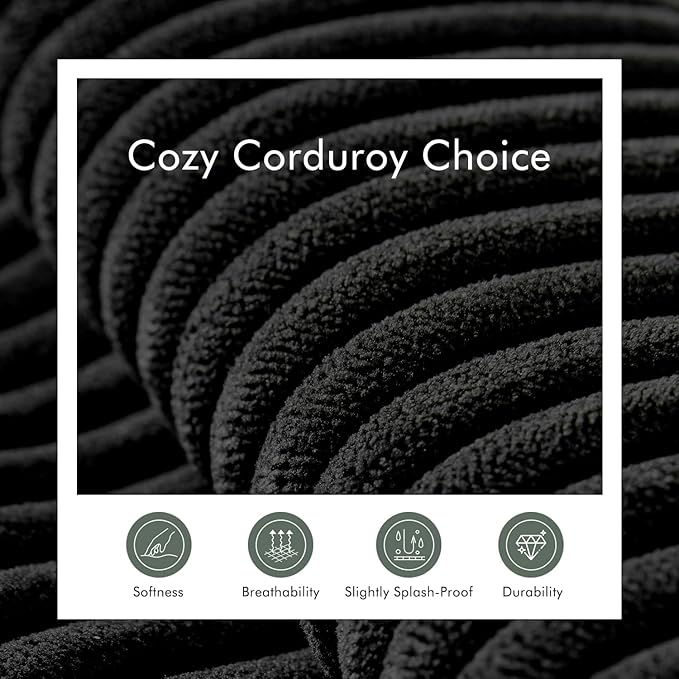 Boneless Sectional Cloud Couch Sofa for Living Room, 112" L-Shaped Modular Modern Lounge Sleeper Black Couches with Chaise, No Assemble, Cordury Compression Upholstered Sofas