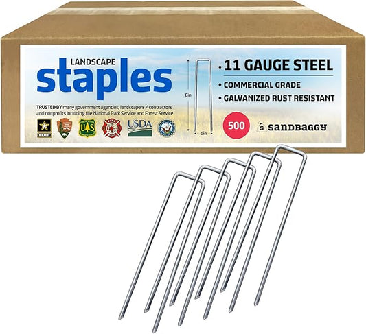 Sandbaggy 500-Count 6-Inch Galvanized Landscape Staples - SOD Garden Stakes ~ Trusted by Farmers & Contractors Across The USA