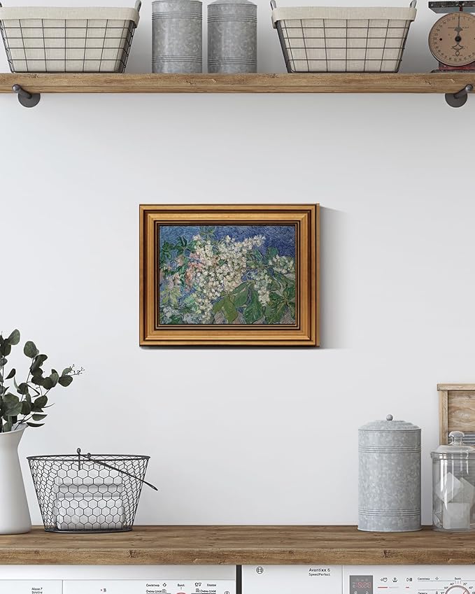 HUARCEY Gold Framed Vintage Wall Art for Living Room, Flowers Painting Canvas Prints Shelf Decor for Kitchen, Van Gogh Bedroom Wall Art, Christmas Gifts for Friends or Family ( Chestnut Branches 8"x10" )