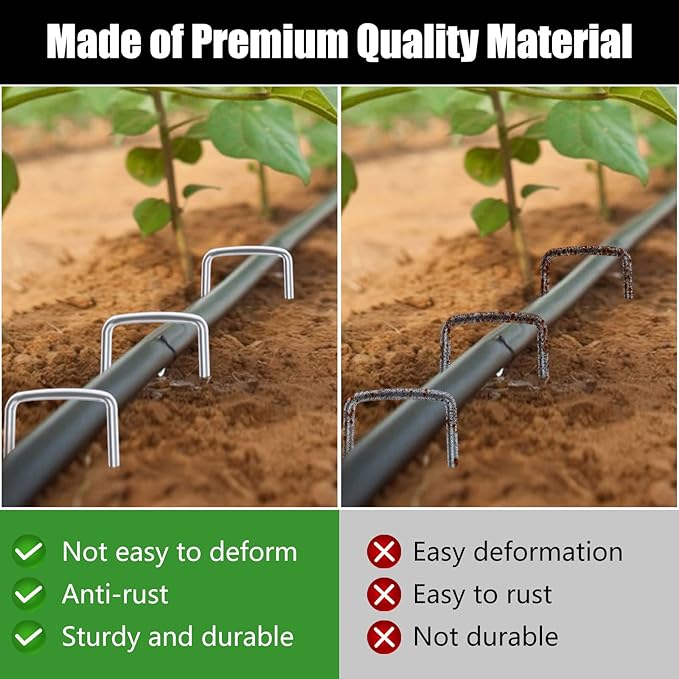 FEED GARDEN 6 Inch 500 Pack Galvanized Landscape Staples Plant Cover Pins 11 Gauge Tent Stakes Garden Stakes Landscaping Fabric SOD Pins Yard Spikes for Decoration Weed Barrier Fabric