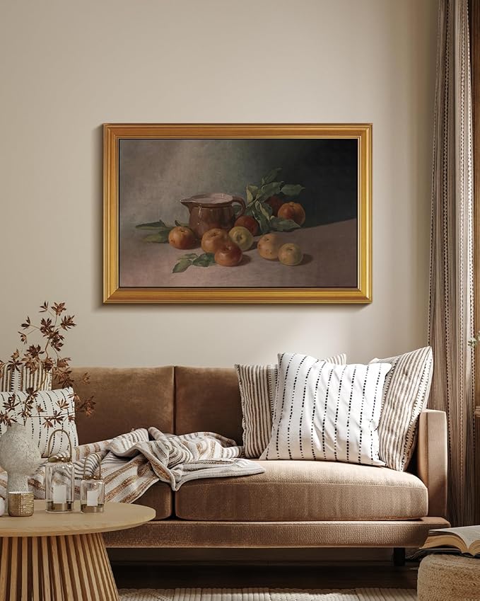 HUARCEY Gold Framed Vintage Wall Art for Living Room Harvest Apples Still Life Oil Painting Large Cottagecore Room Decor Picture Canvas Print Farmhouse Fruit Wall Decor Bedroom Kitchen Bathroom 24x36