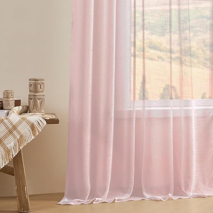 Joydeco Sheer Curtains for Living Room, Beige Curtains 90 Inches Long 2 Panels Set, Window Curtains Privacy Assured with Light Filtering(W52 x L90 Inch,Tapioca)