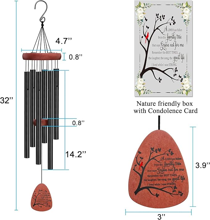 Memgift Memorial Wind Chimes for Outside Sympathy Gifts for Loss of Loved One Cardinal Wind Chimes for Outside Outdoors Bereavement/Funeral Gifts for Loss of Mom Dad
